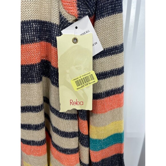 Reba Striped Fringe Open Front Cardigan Size XL Multicolor Indie Boho Hippie NWD - Picture 3 of 8